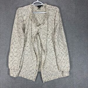 Textured Open Front Fringe‎ Cardigan Size L Neutral Cozy Layer